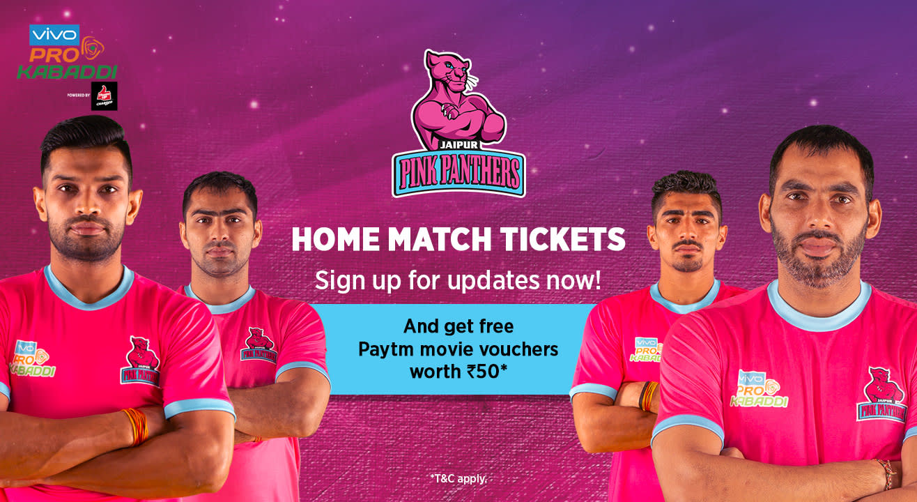 Sign up for updates on the VIVO Pro Kabaddi League 6 - Jaipur Pink Panthers Home Match Tickets