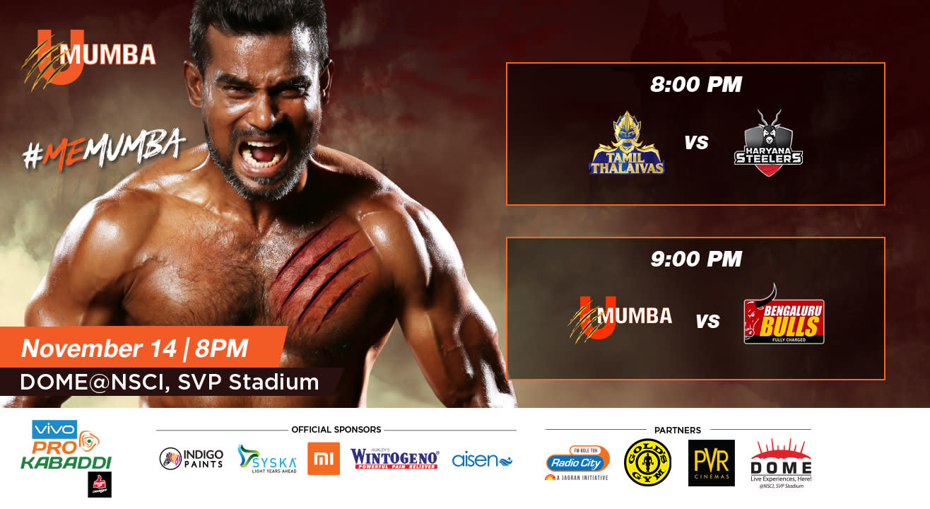 VIVO Pro Kabaddi - Tamil Thalaivas vs Haryana Steelers and U Mumba vs Bengaluru Bulls