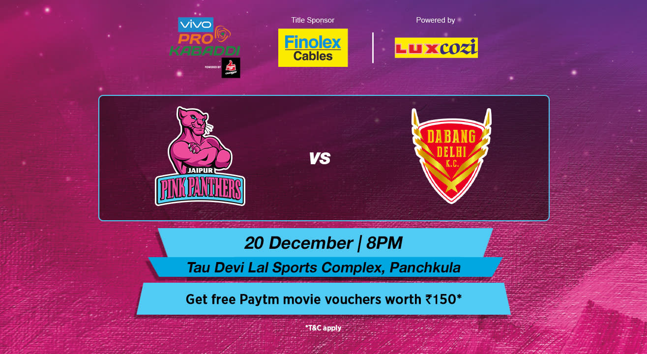 VIVO Pro Kabaddi - Jaipur Pink Panthers vs Dabang Delhi K.C.