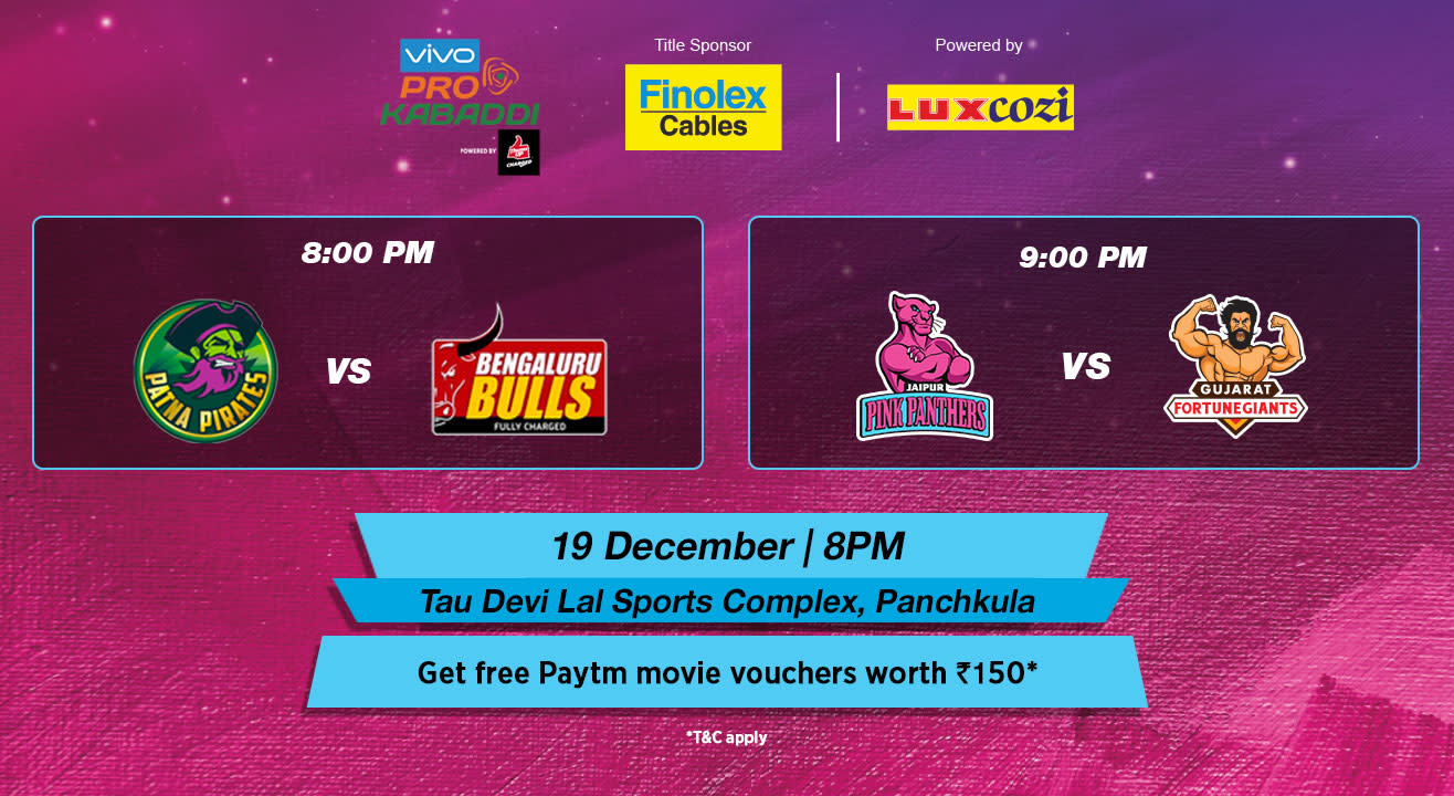 VIVO Pro Kabaddi - Patna Pirates vs Bengaluru Bulls and Jaipur Pink Panthers vs Gujarat Fortunegiants