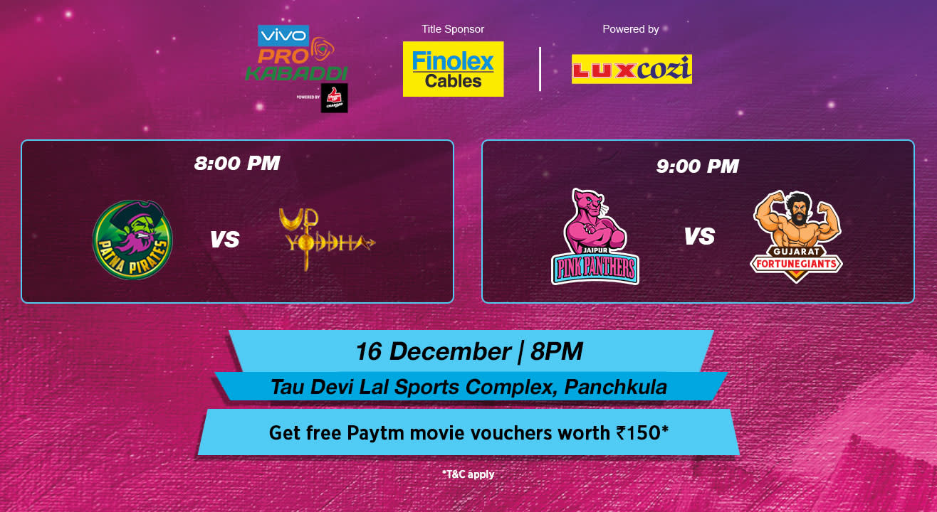 VIVO Pro Kabaddi - Patna Pirates vs U. P. Yoddha and Jaipur Pink Panthers vs Gujarat Fortunegiants