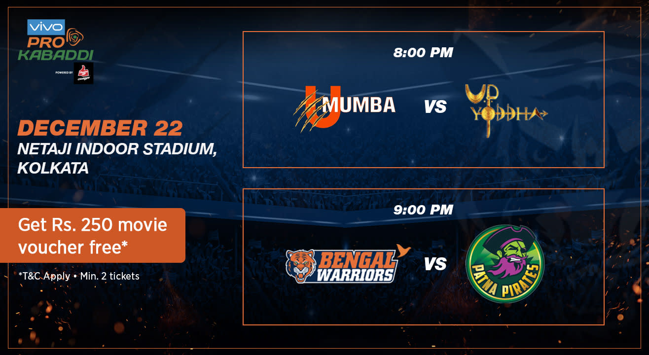 VIVO Pro Kabaddi - U Mumbai vs U.P. Yoddha and Bengal Warriors vs Patna Pirates