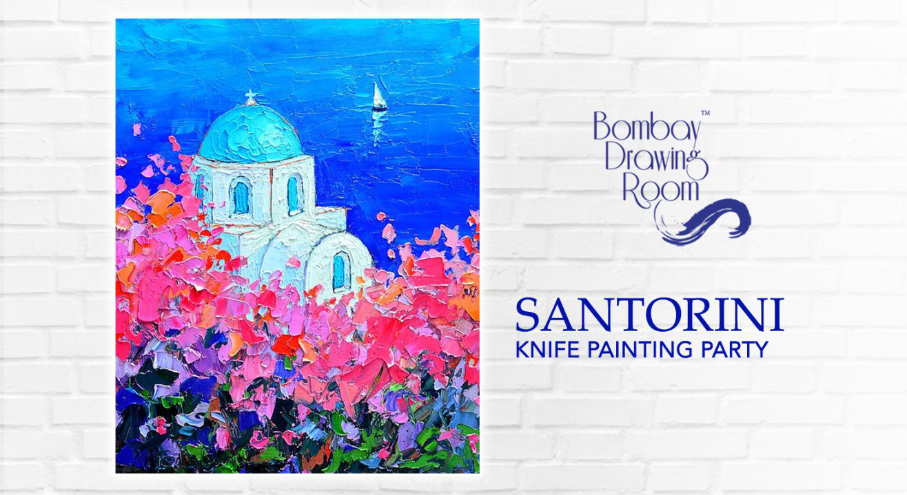 Shimmering Santorini Knife Painting Party by Bombay Drawing Room