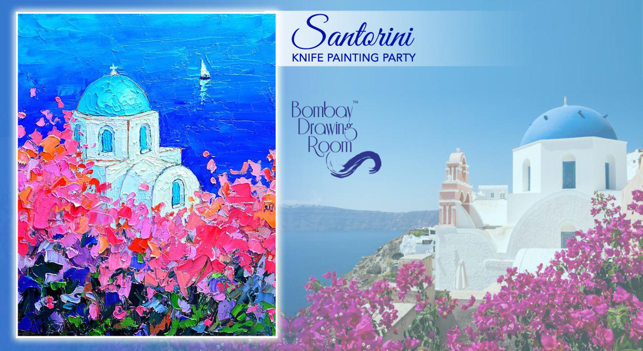 Shimmering Santorini Knife Painting Party by Bombay Drawing Room