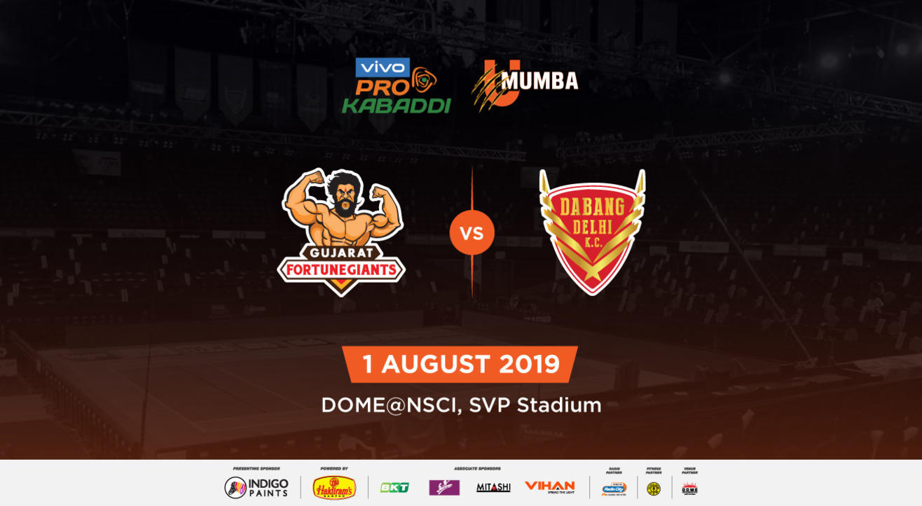 VIVO Pro Kabaddi 2019 - Gujarat Fortunegiants vs Dabang Delhi K.C.