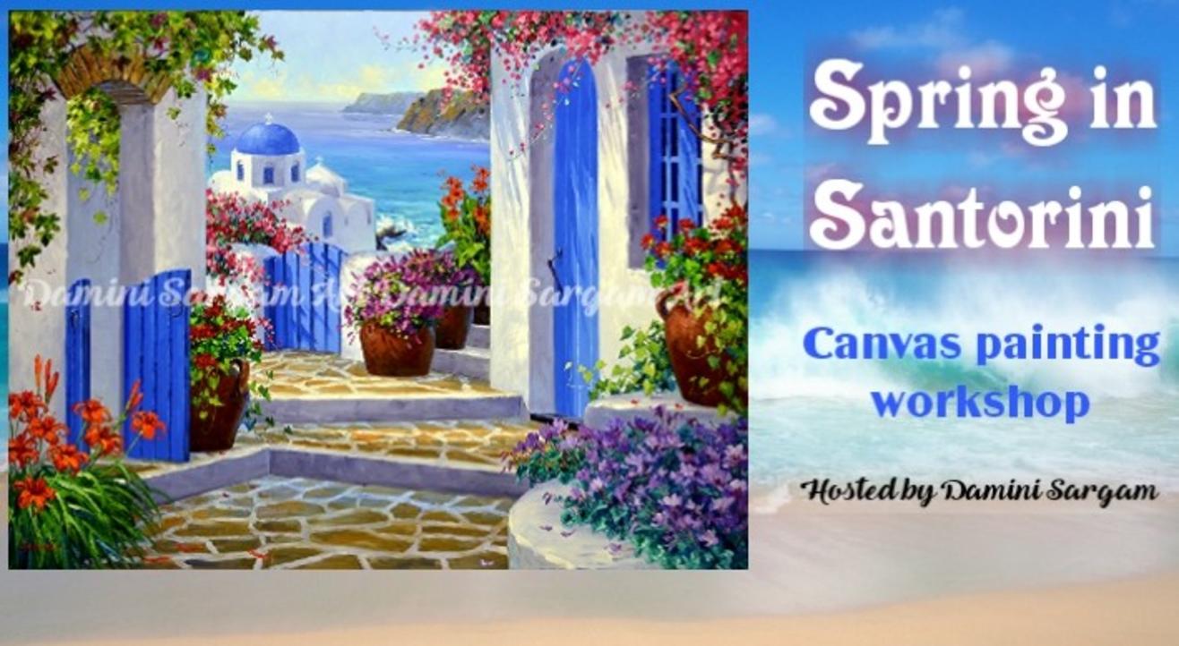 Spring in Santorini canvas painting workshop