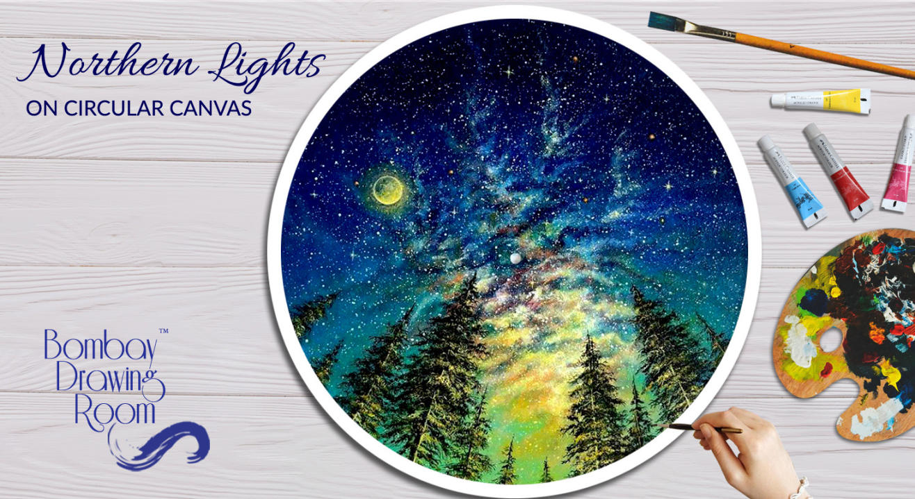 Northern Lights on Circular Canvas by Bombay Drawing Room