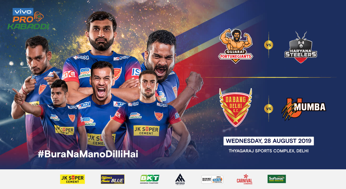 VIVO Pro Kabaddi 2019 - Gujarat Fortunegiants vs Haryana Steelers and Dabang Delhi K.C. vs U Mumba