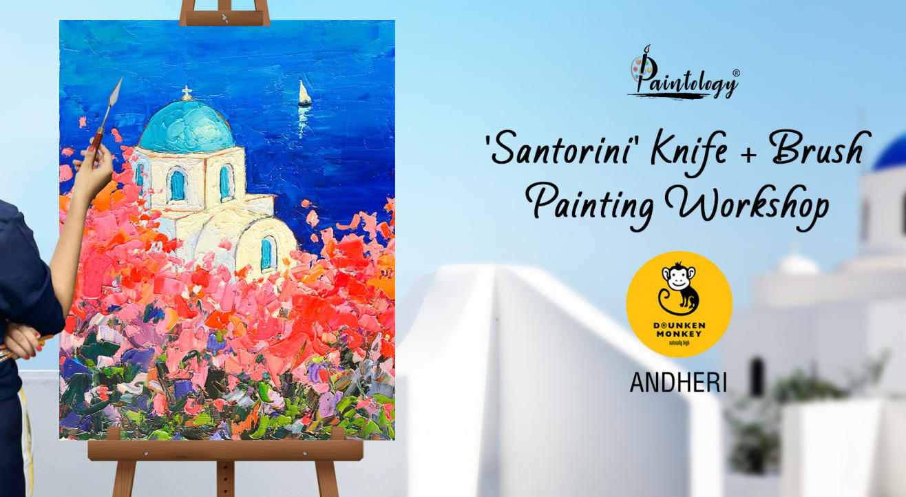 Knife + Brush Painting party ‘Santorini’ by Paintology