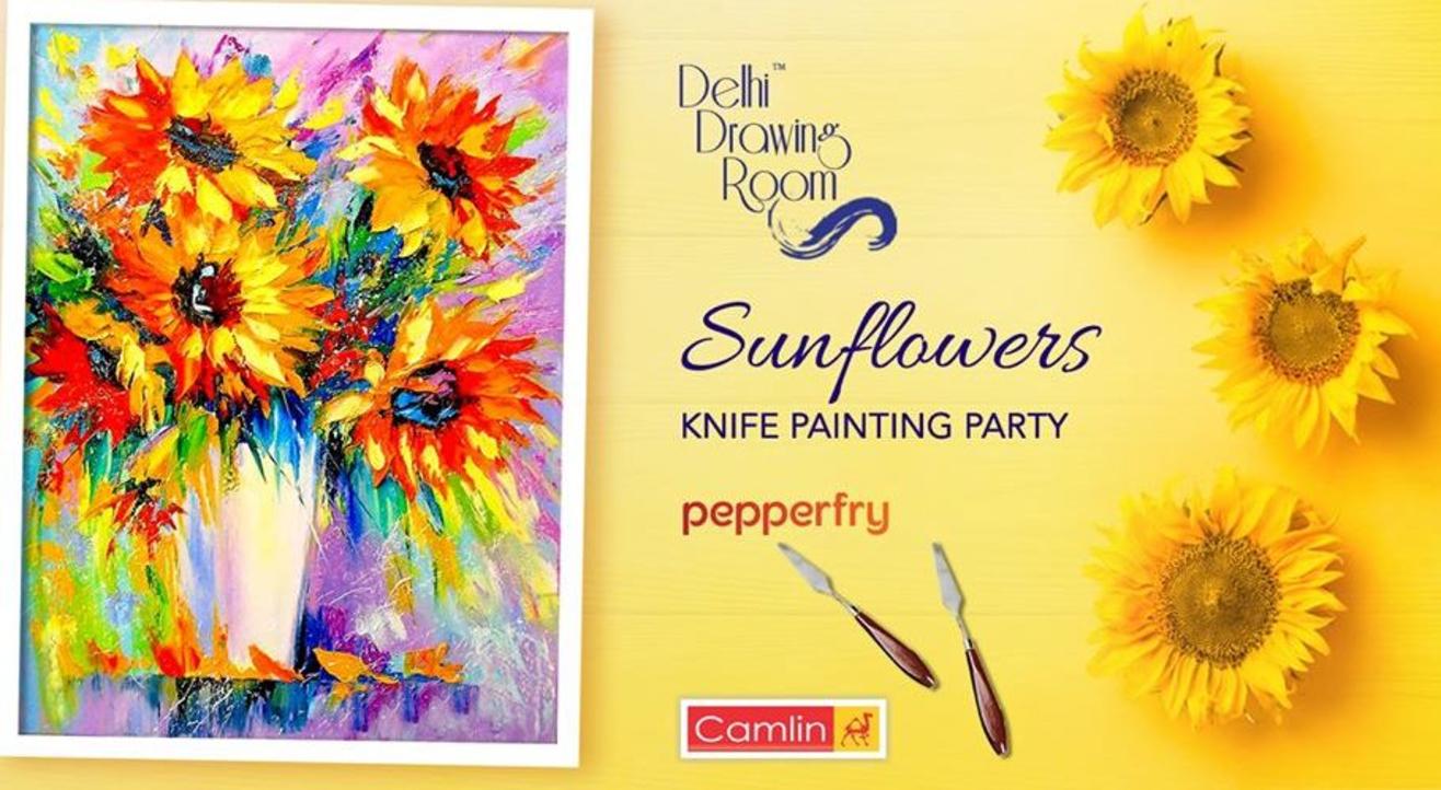 Sunflowers Knife Painting Party: By Delhi Drawing Room