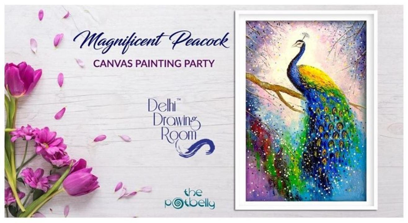 Magnificent Peacock Canvas Painting Party: By Delhi Drawing Room