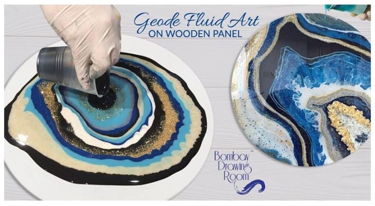 Geode Fluid Art on Wooden Panel-By  Bombay Drawing Room