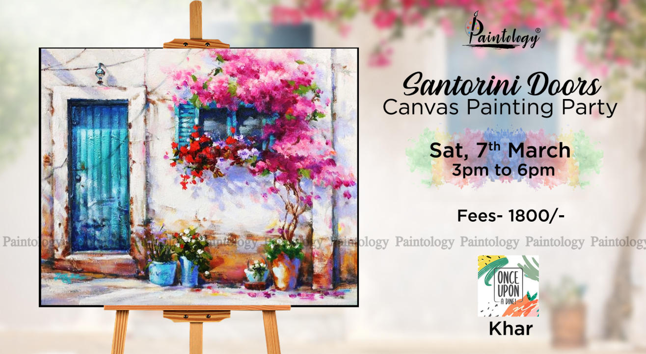 ‘Santorini Doors’ Canvas Painting party, Khar by Paintology