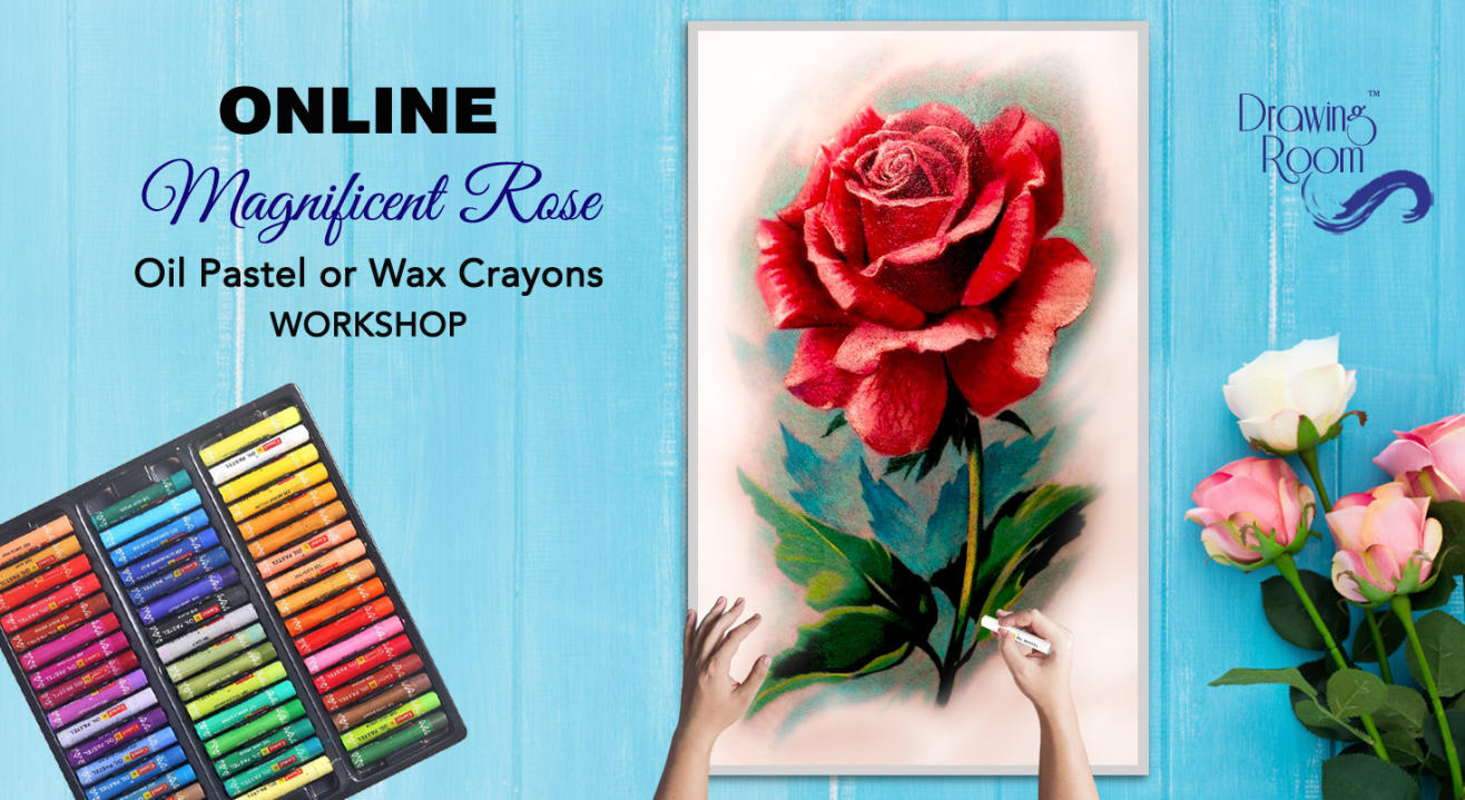 Online Magnificent Rose Oil Pastel Workshop by Drawing Room