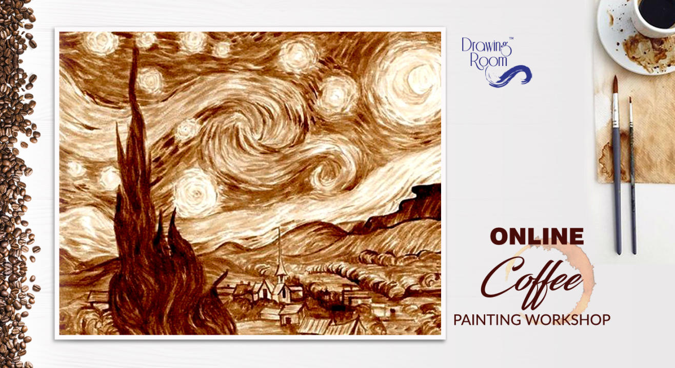 Online Van Gogh's Starry Night Coffee Painting Workshop by Drawing Room