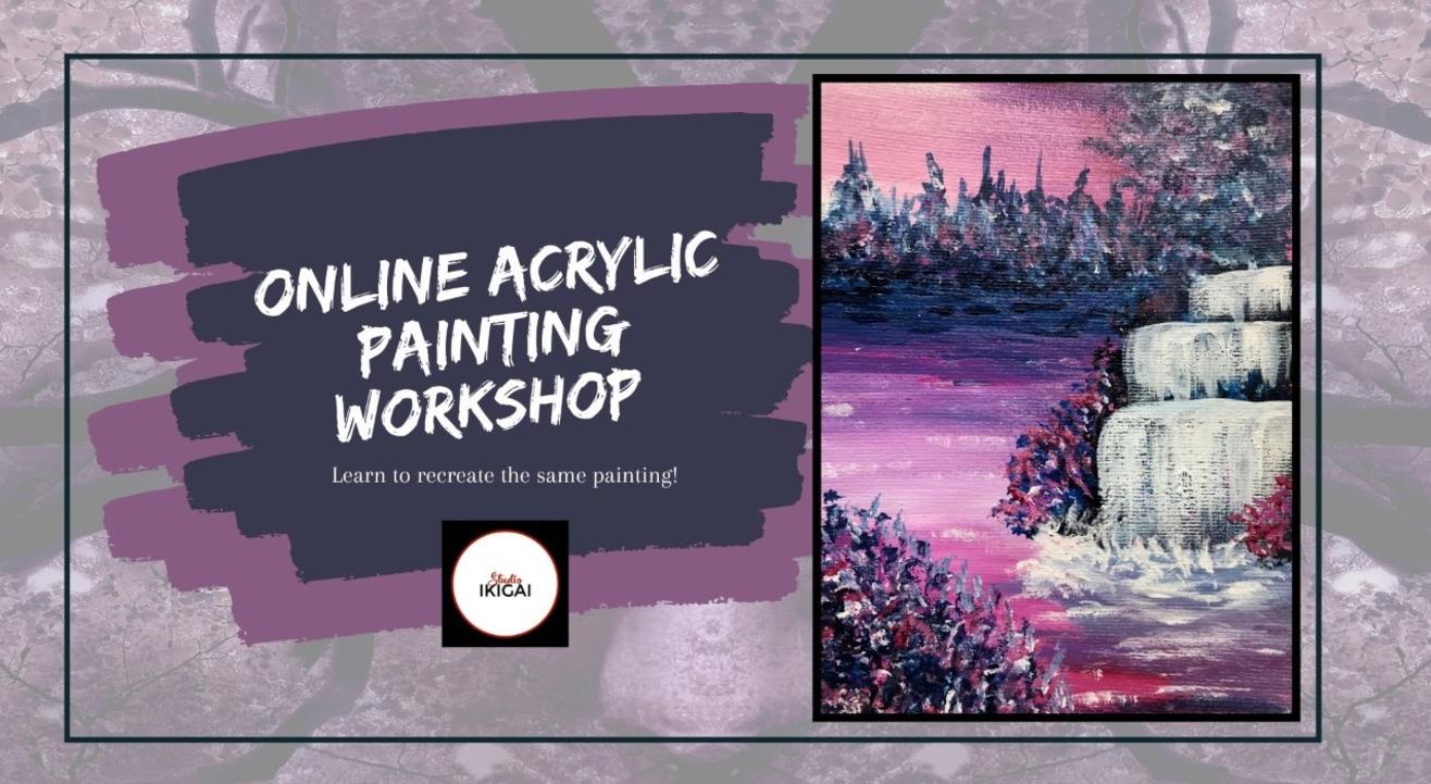  Online Acrylic Painting Workshop - Mystical Waterfall 