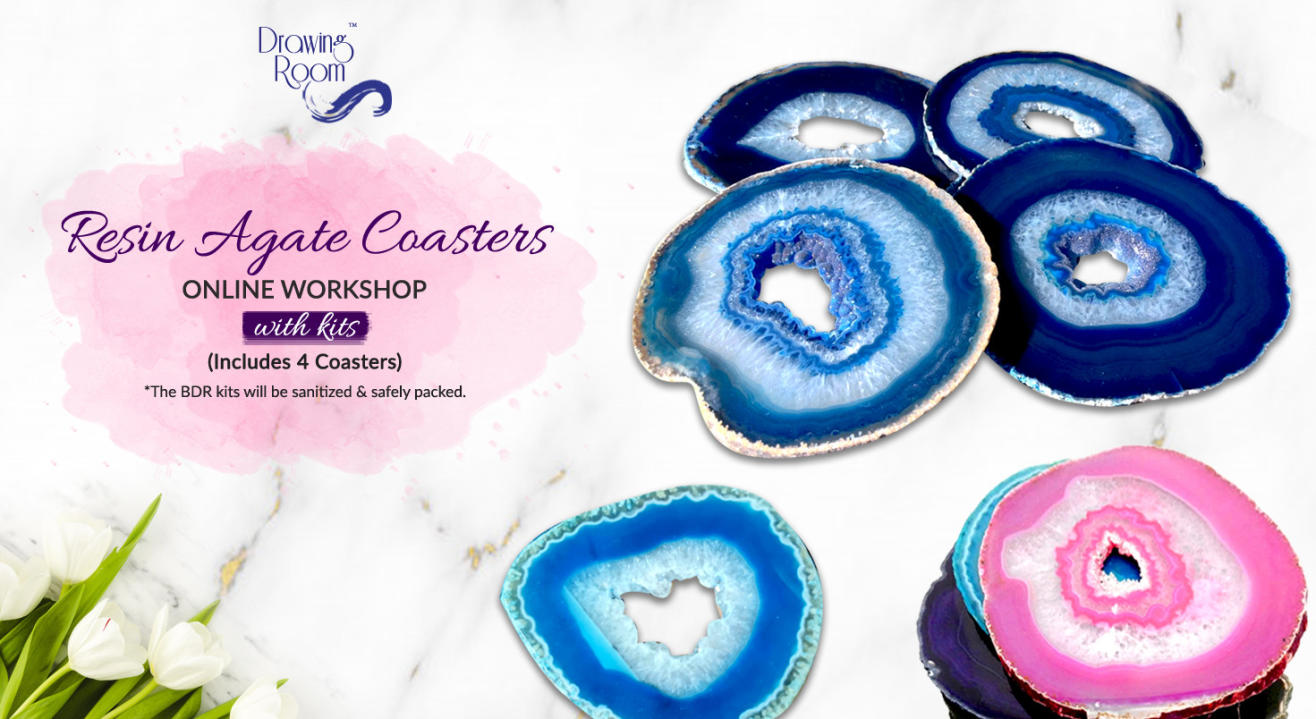 Resin Agate Coasters Online Workshop with Home Delivered Kits by Drawing Room