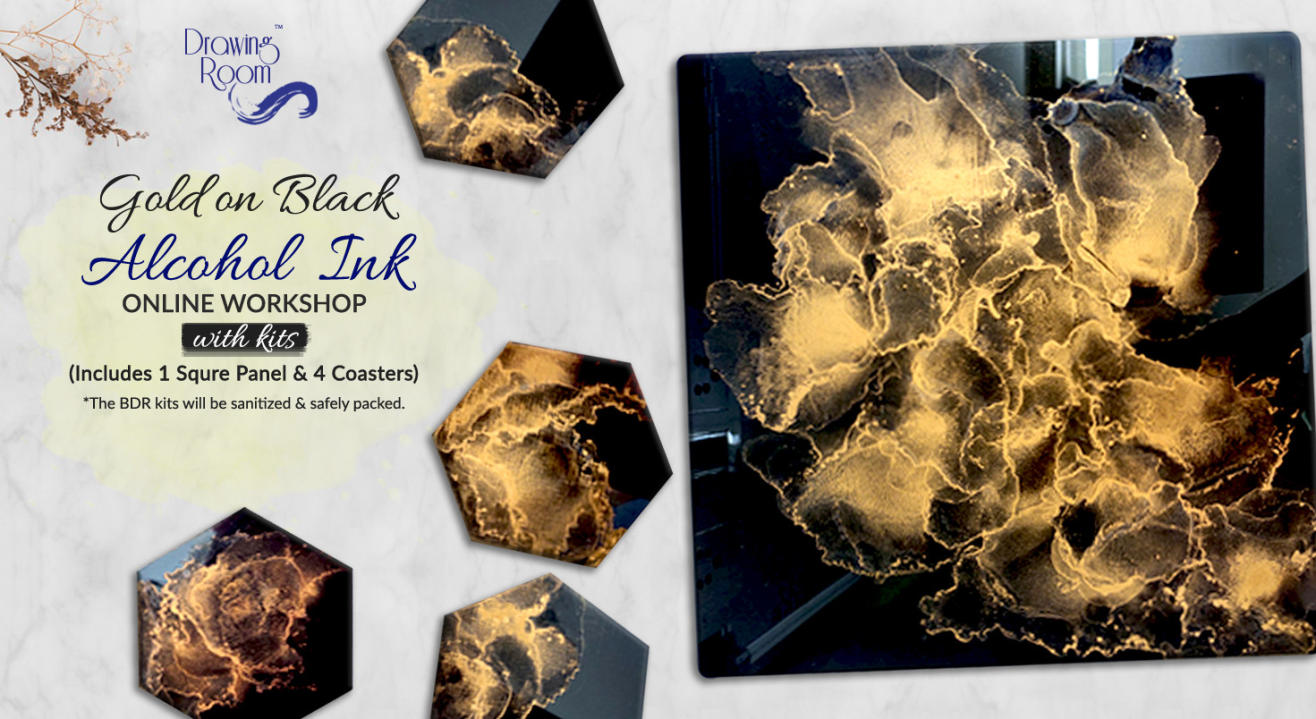 Gold on Black Alcohol Ink Online Workshop with Home Delivered Kits by Drawing Room