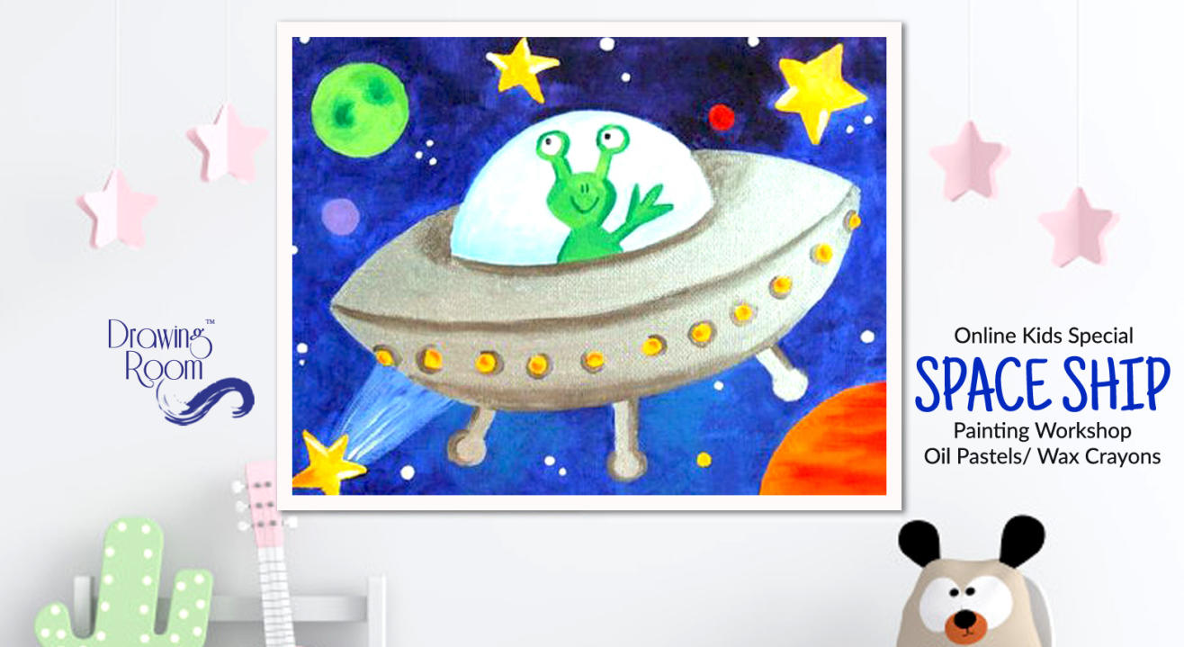 Online Kids Special Space Ship Painting Workshop by Drawing Room