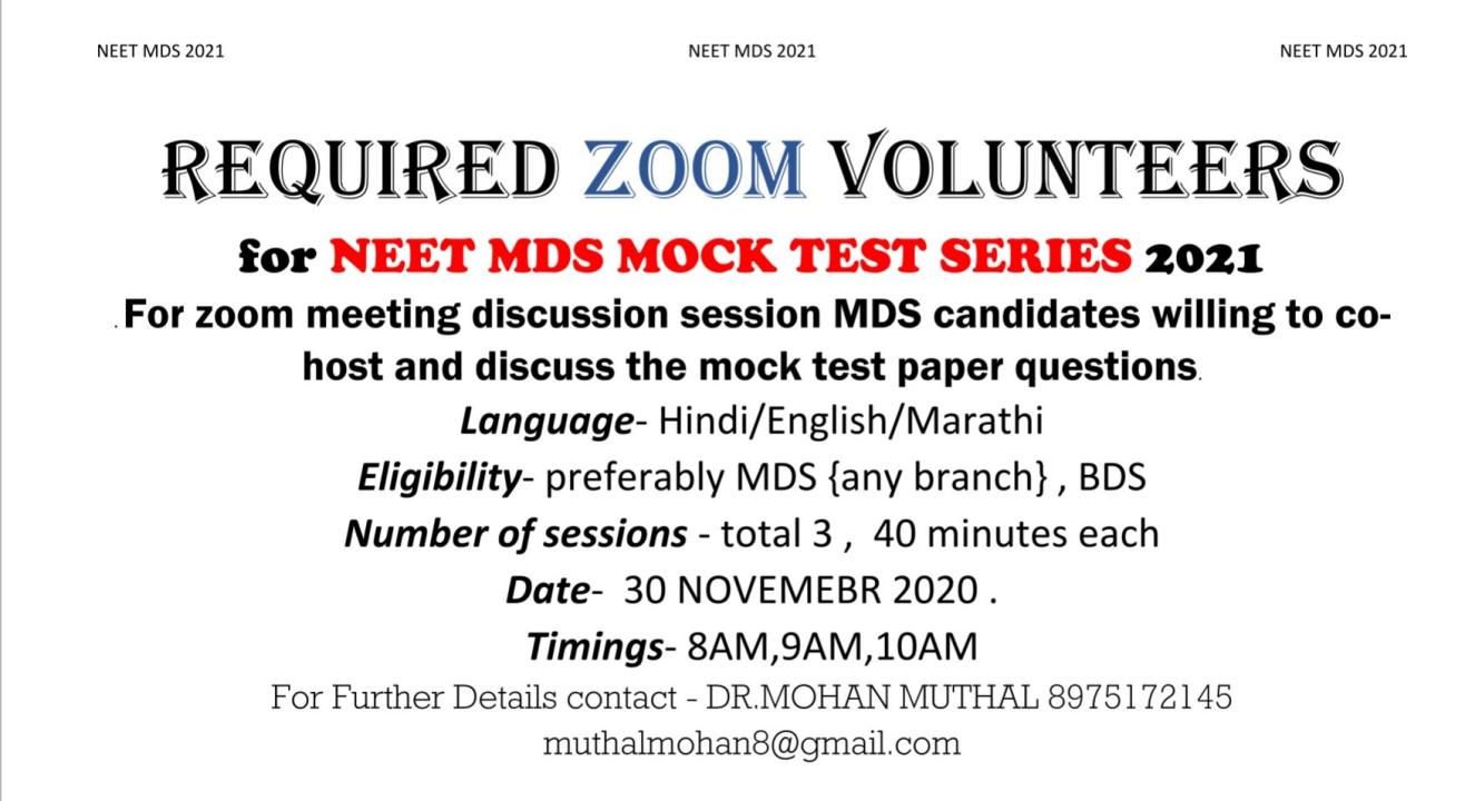 Zoom volunteers NEET MDS 2021 mock test series