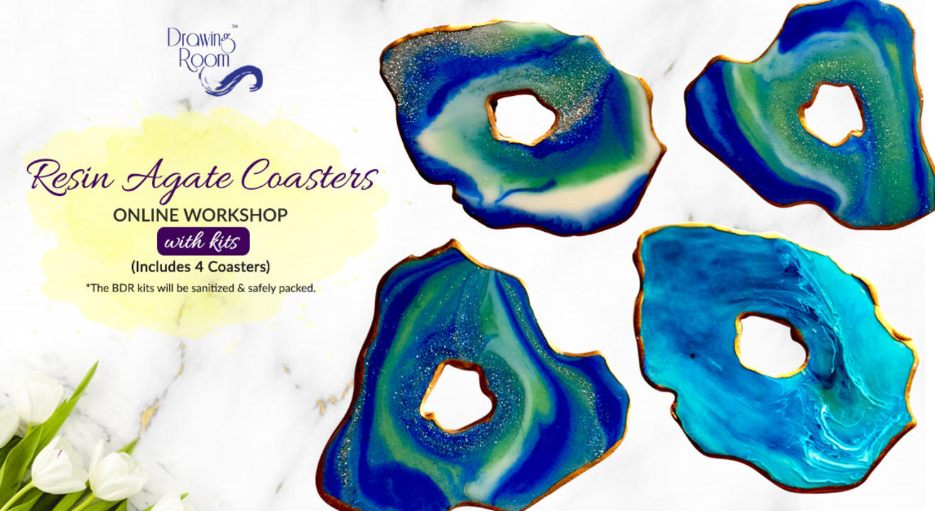 Resin Agate Coasters Online Workshop with Home Delivered Kits by Drawing Room