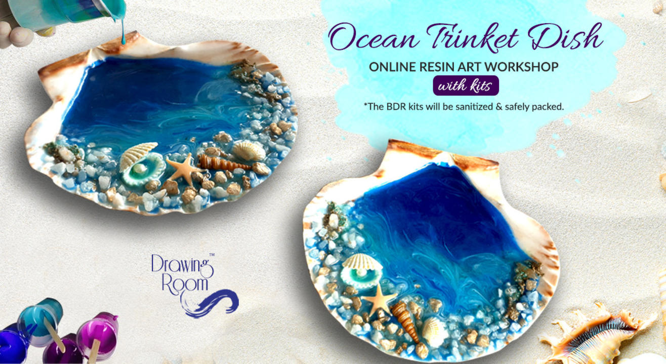 Ocean Trinket Dish Online Resin Art Workshop with Home Delivered Kits by Drawing Room