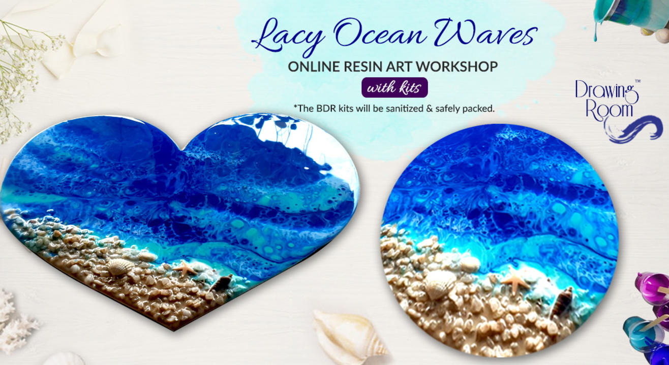 Lacy Ocean Waves Online Resin Art Workshop with Home Delivered Kits by Drawing Room