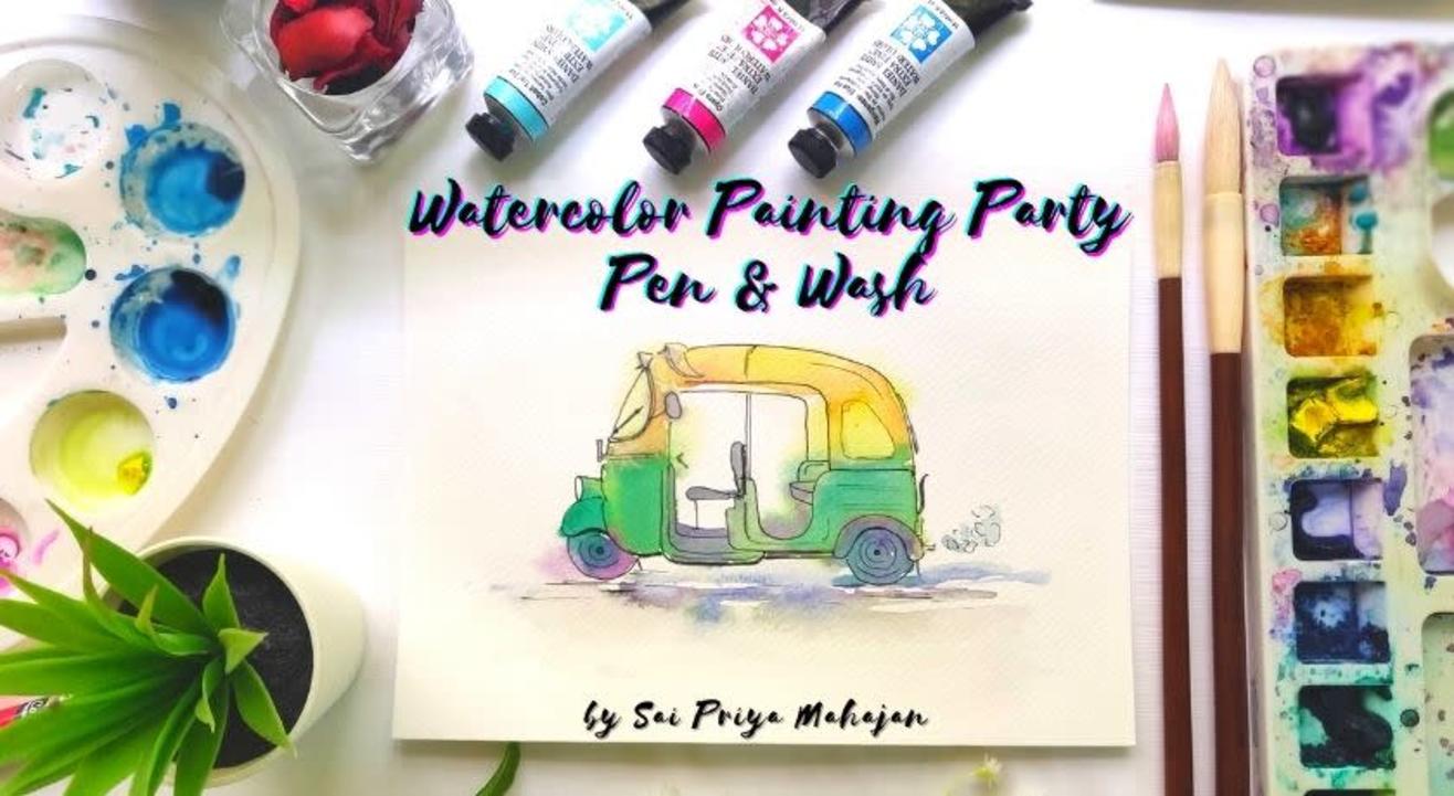 Pen & Wash Watercolor Painting Party Beginner Friendly