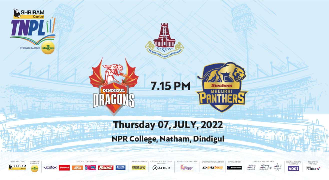 Shriram Capital TNPL 2022 - Dindigul Dragons vs Siechem Madurai Panthers