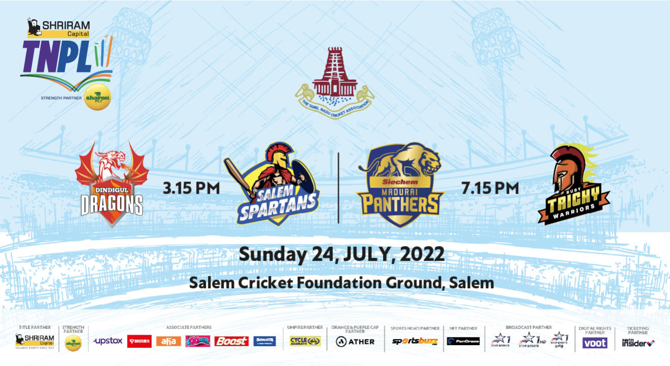 Shriram Capital TNPL 2022 - Siechem Madurai Panthers vs Ruby Trichy Warriors and Dindigul Dragons vs Salem Spartans