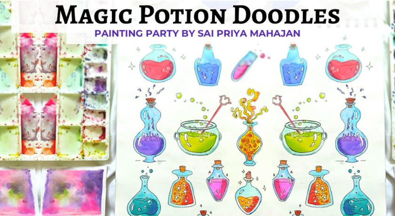 Magic Potion Doodles Pen & Wash Watercolor Painting Party