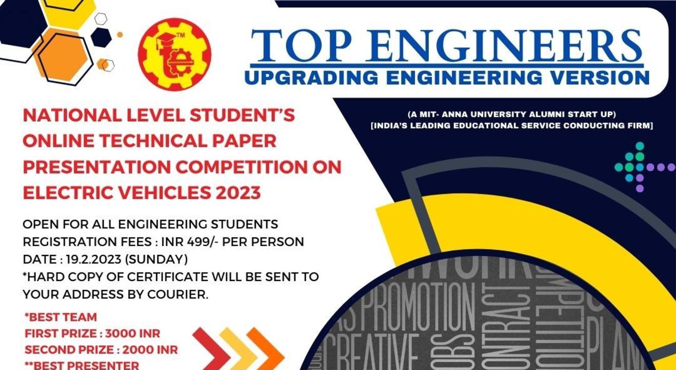 NATIONAL LEVEL STUDENT’S ONLINE TECHNICAL PAPER PRESENTATION COMPETITION ON ELECTRIC VEHICLES 2023