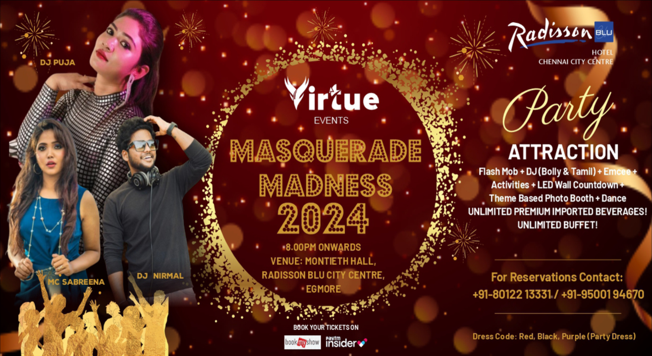 Masquerade Madness 2024 @ Radisson Blu Chennai, Egmore  | NY 2024