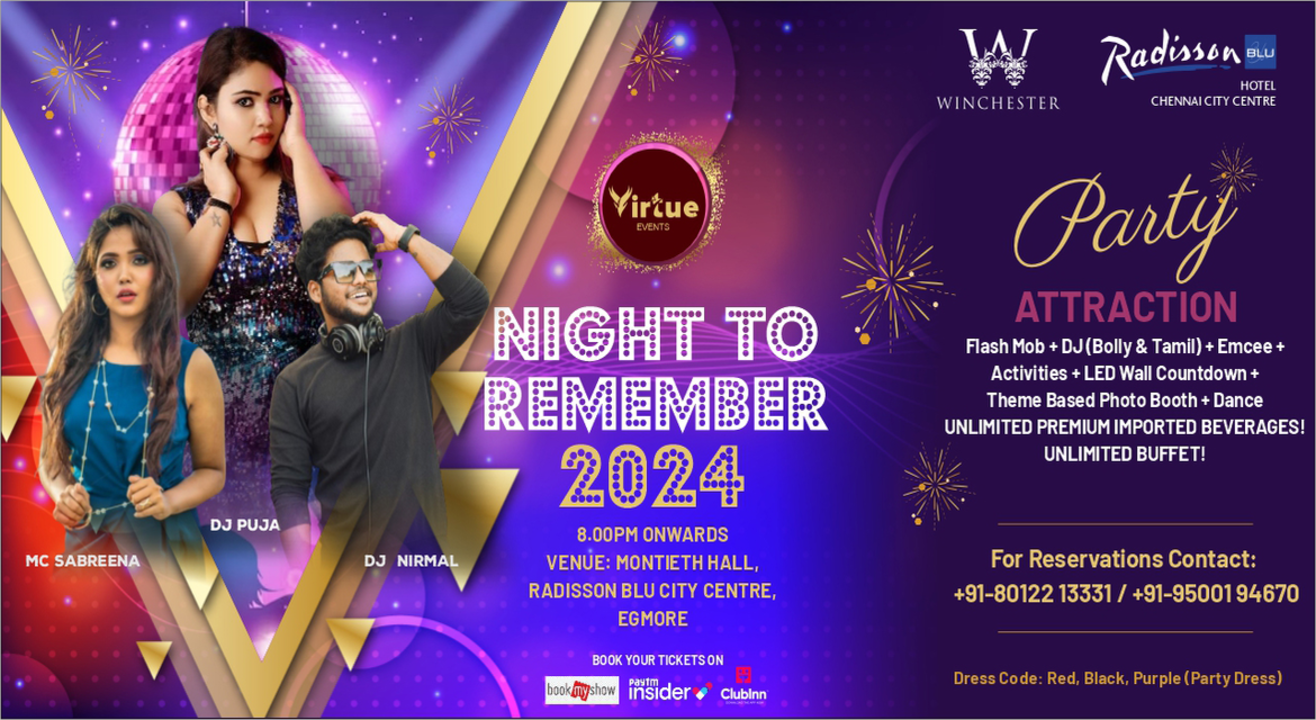 Night To Remember 2024 @ Winchester Bar - Radisson Blu Chennai Egmore | NY 2024