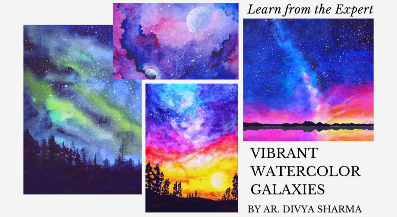 Watercolor Galaxies- Vibrant starry night skies, Northern lights ...