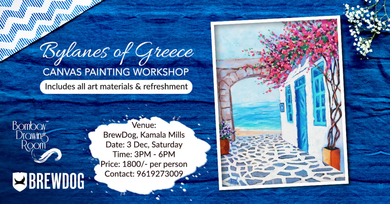 Bylanes of Greece Canvas Painting by Bombay Drawing Room