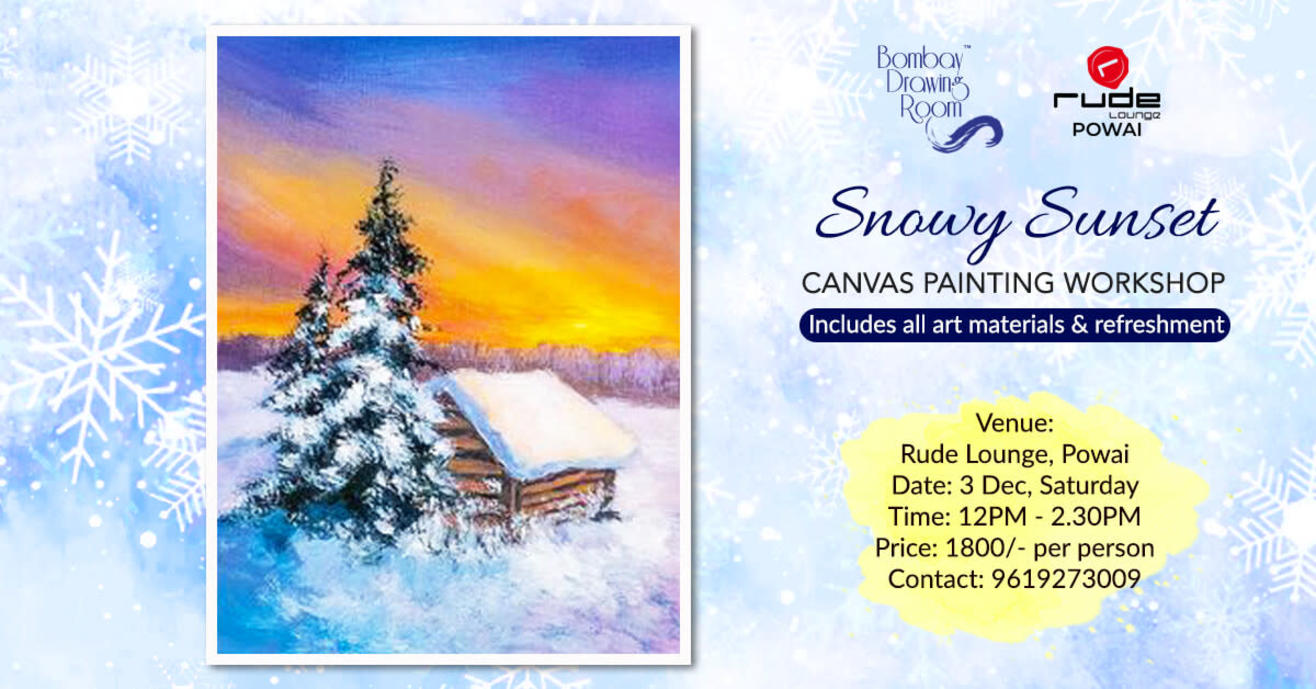 Snowy Sunset Canvas Painting by Bombay Drawing Room Painting