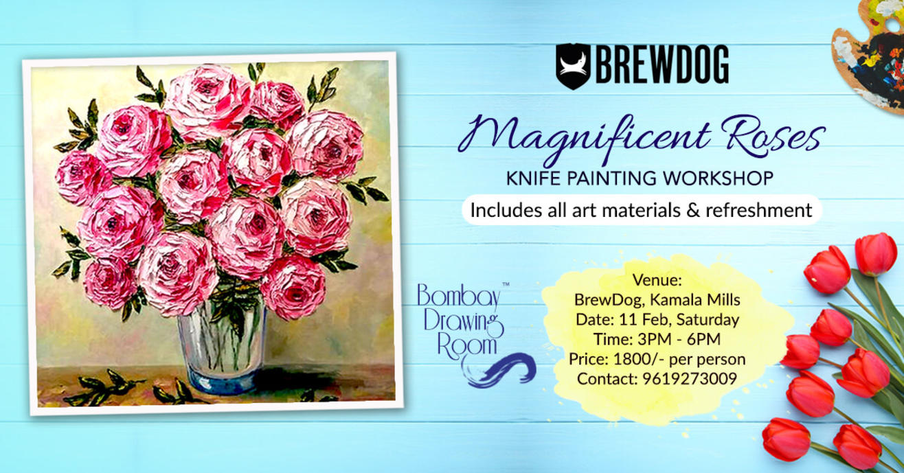 Magnificent Roses Knife Painting by Bombay Drawing Room