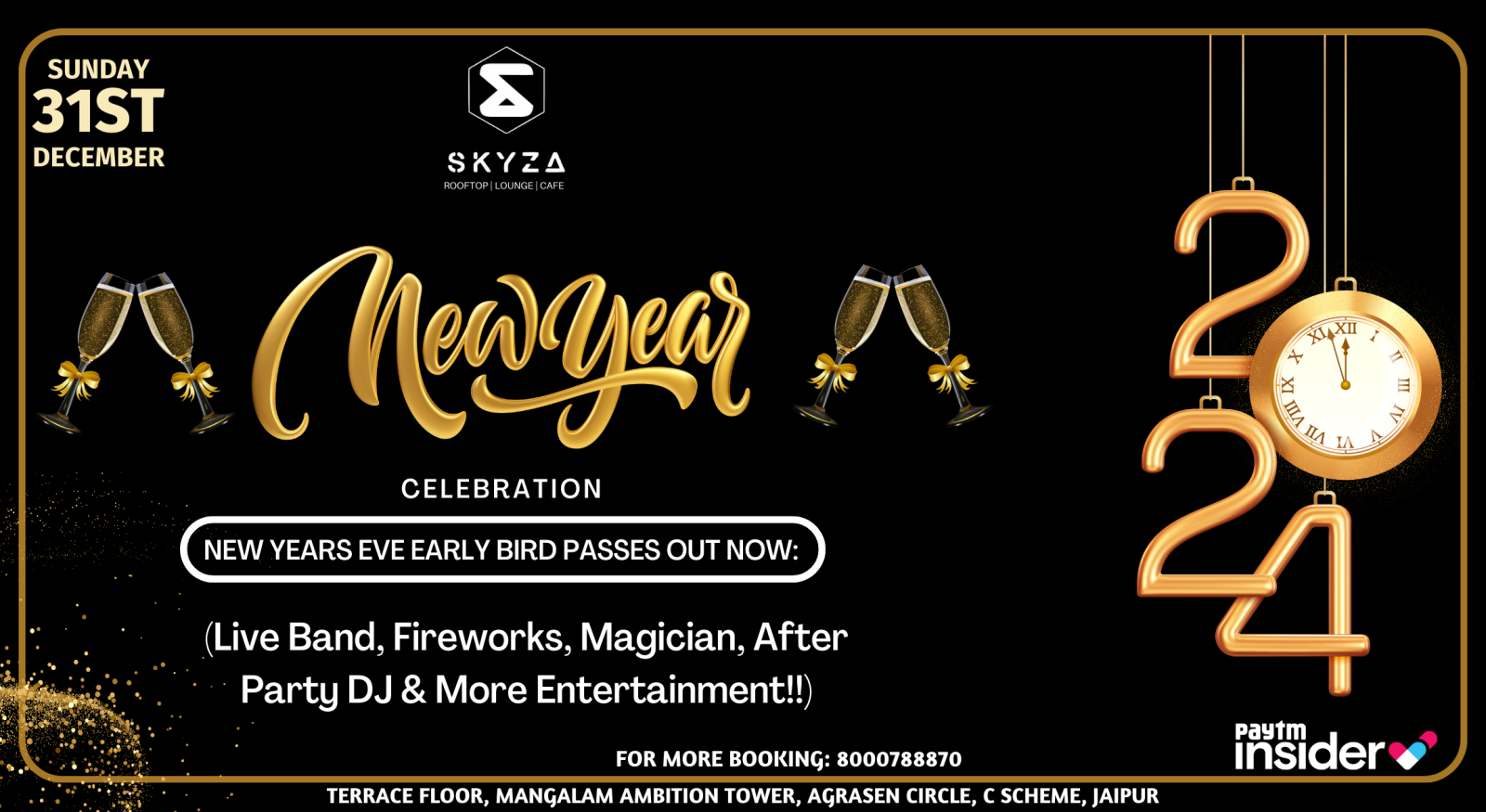 Moonlight Mirage New Year Party @ Sura – Kalyan Hotels, Jaipur , Live DJ, Live Music, Lavish Buffet, Fire Crackers, Bonfire, 360 View, Main Course | NY 2024