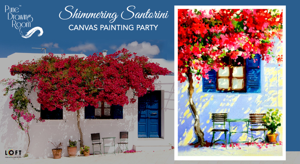 Shimmering Santorini Canvas Painting Party by Pune Drawing Room