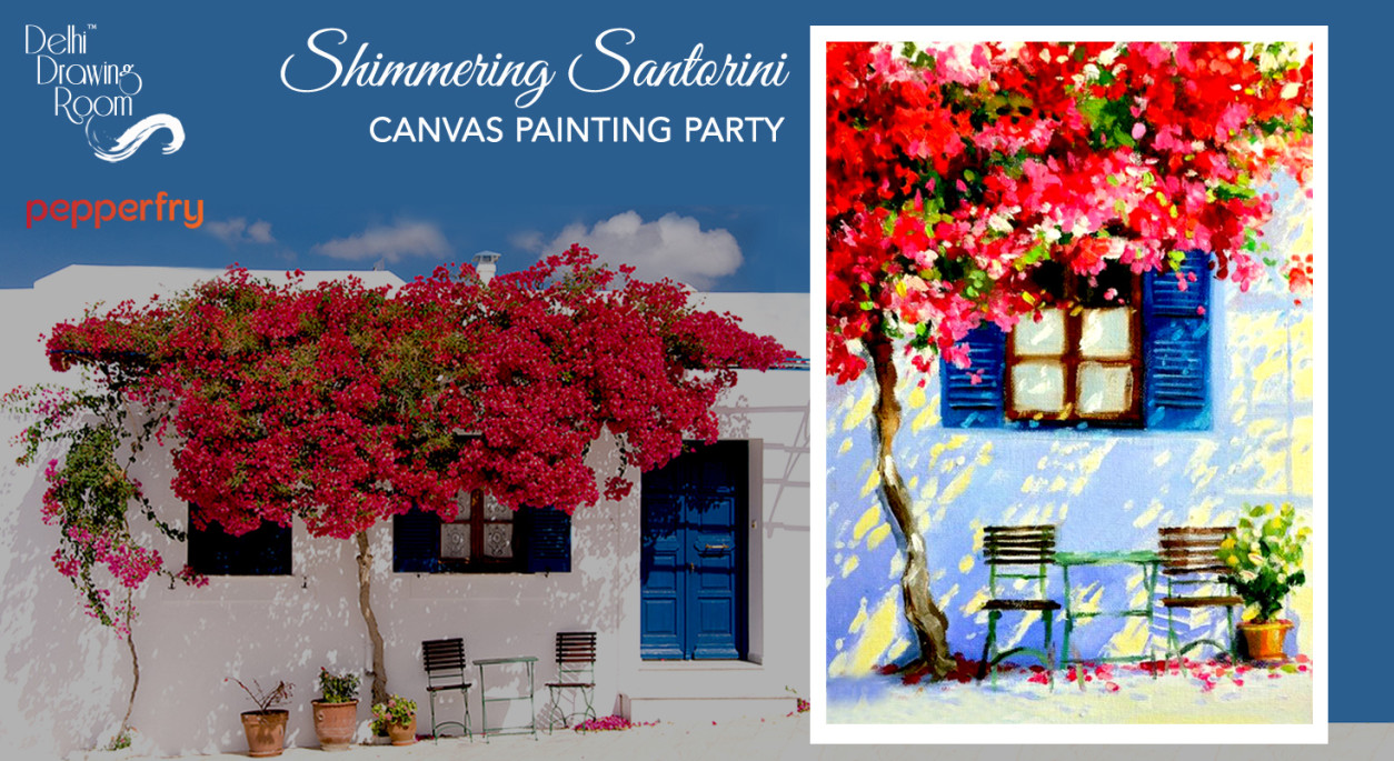 Shimmering Santorini Canvas Painting Party by Delhi Drawing Room