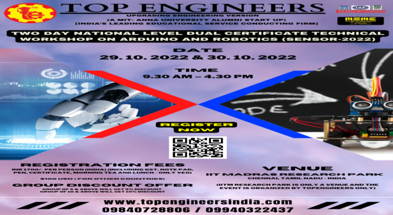 TWO DAY NATIONAL LEVEL DUAL CERTIFICATE TECHNICAL WORKSHOP ON ARDUINO AND ROBOTICS (SENSOR-2022)