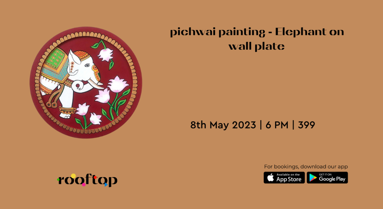 Pichwai Painting - Elephant on Wall Plate