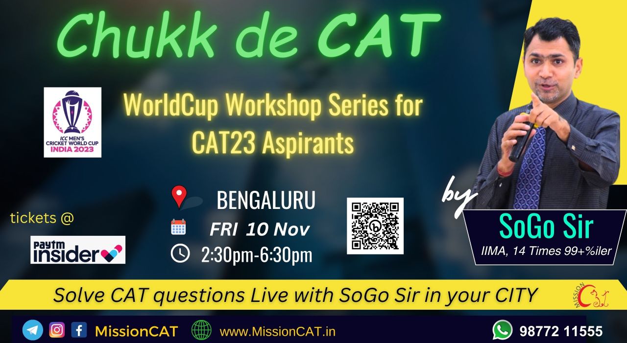 Chukk De CAT @ Bengaluru , WorldCup workshop series for CAT 23 Aspirants