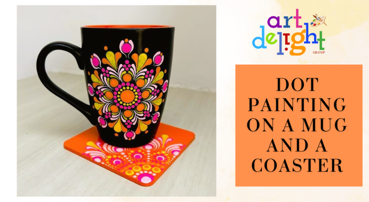 Dot Painting on a mug and a coaster by ArtDelight