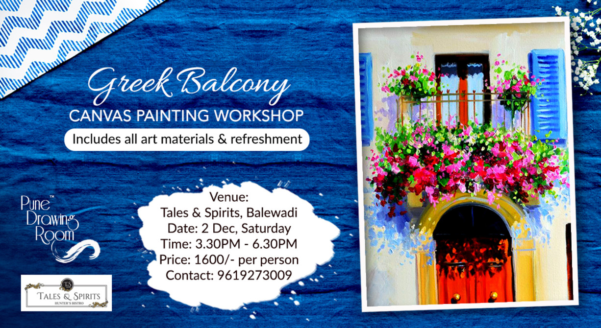 Greek Balcony Canvas Painting Workshop by Pune Drawing Room