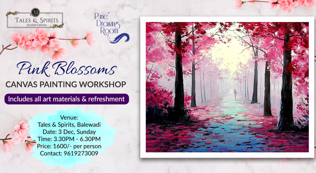 Pink Blossoms Canvas Painting Workshop by Pune Drawing Room