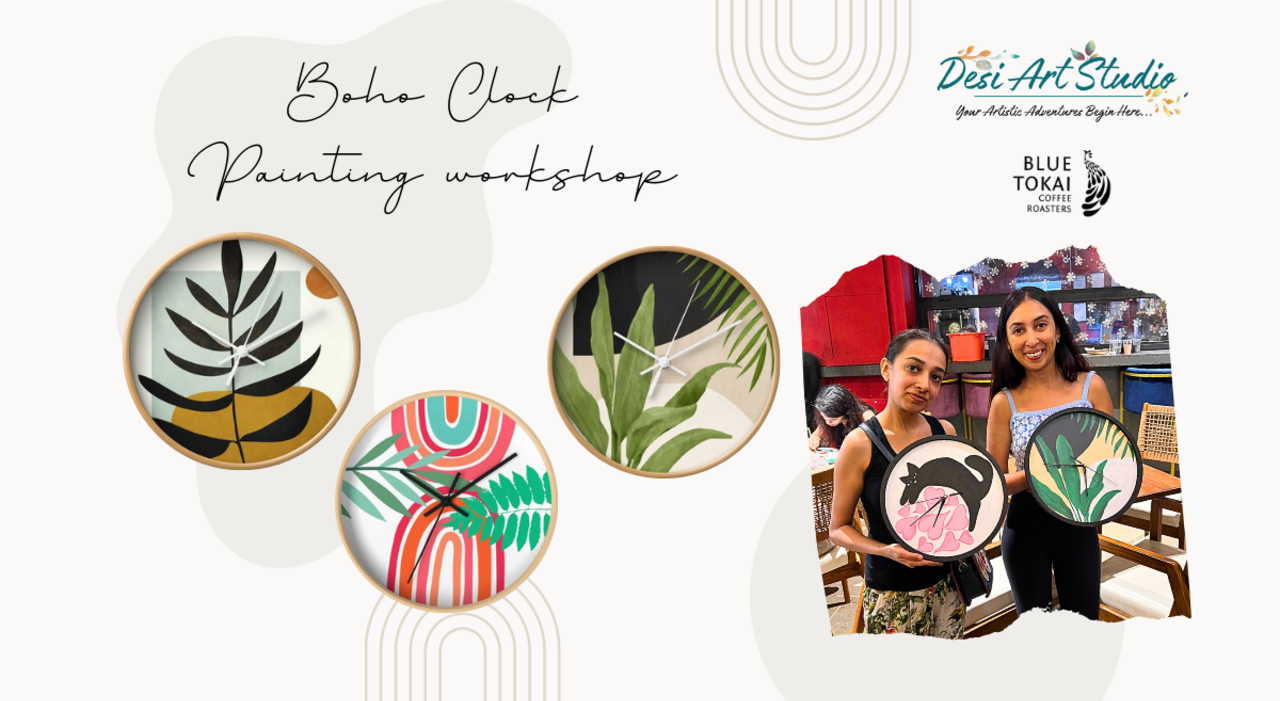 Boho Wall Clock Painting @Blue Tokai- Koregaon Park - Desi Art Studio