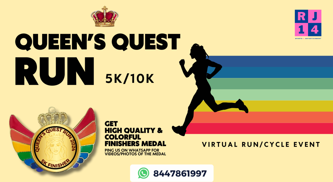 Queen's Quest - 5K/10K Run/Cycle - Get Top Quality Colorful Royal Medal