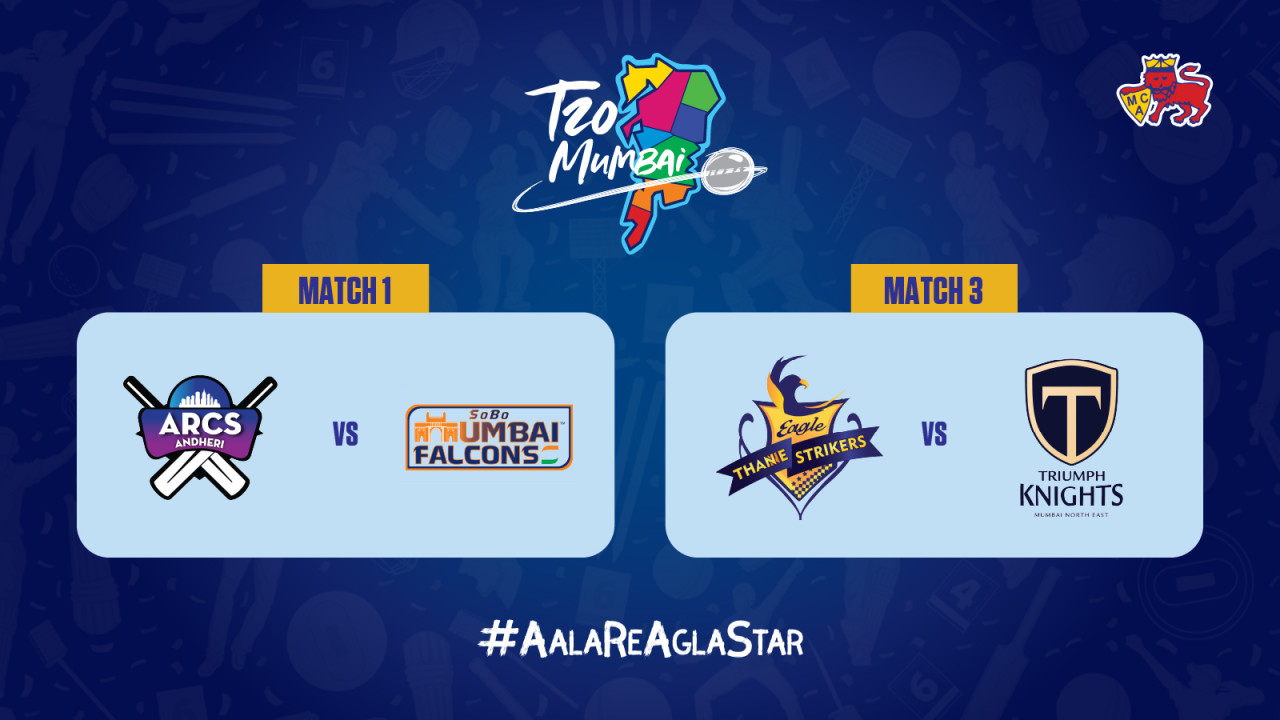 T20 Mumbai League 2025: Arcs Andheri vs Sobo Mumbai Falcons and Eagle Thane Strikers vs Triumph Knights MNE
